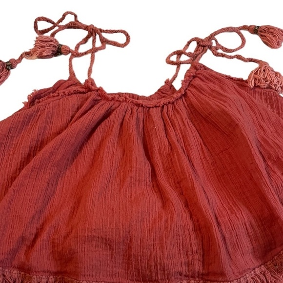 Free People Tassel Tie Cami Crop Top Salmon Sz M - Picture 4 of 6